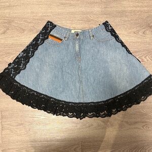 Moschino Denim Skirt with Black Lace Accents